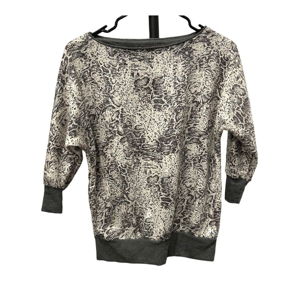Kaktus NWT Sequined Abstract Animal Print Sweatshirt Grey Ribbed Cuffs Hem Sz XS